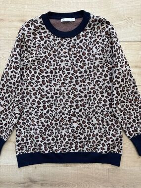 Peter Millar Super Fine Merino Wool Leopard Crewneck Sweater Navy Classic Preppy